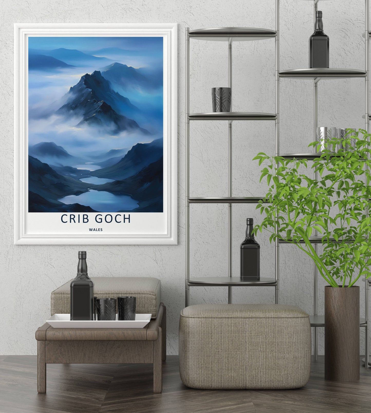 Crib Goch Snowdonia Atmospheric Misty Travel Poster | Moody Wales Wall Art