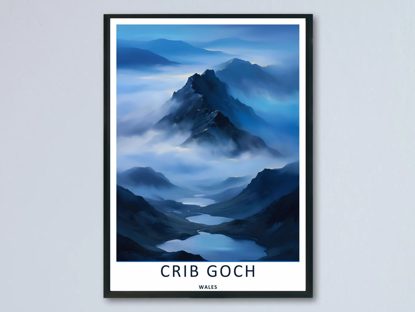 Crib Goch Snowdonia Atmospheric Misty Travel Poster | Moody Wales Wall Art