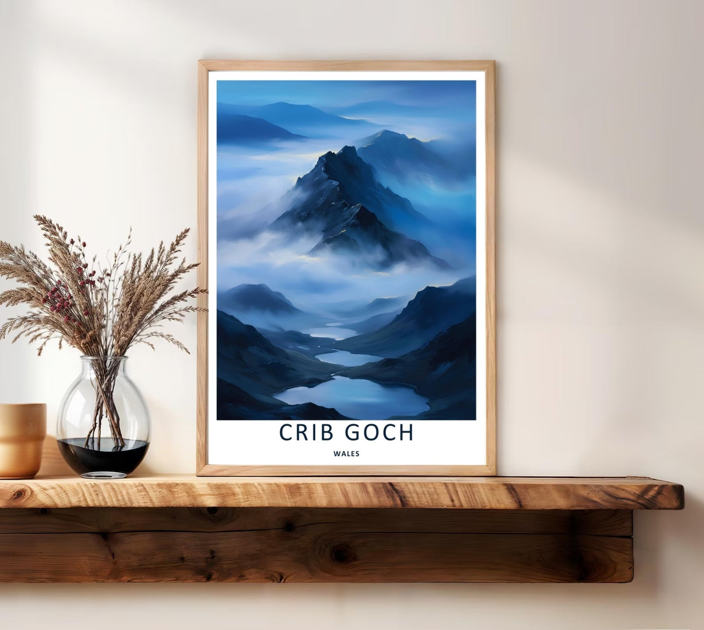 Crib Goch Snowdonia Atmospheric Misty Travel Poster | Moody Wales Wall Art