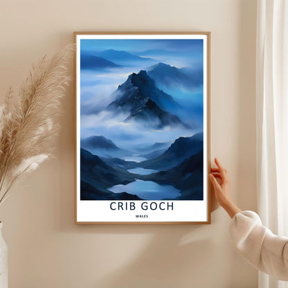 Crib Goch Snowdonia Atmospheric Misty Travel Poster | Moody Wales Wall Art